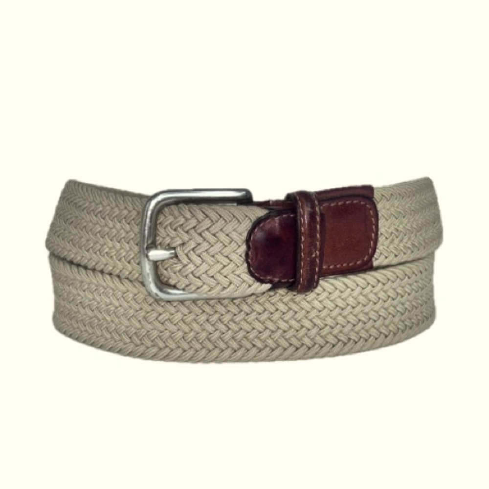 Eddie Bauer Stretch Woven Braided Adjustable Leather Trim Made‎ England Belt 36